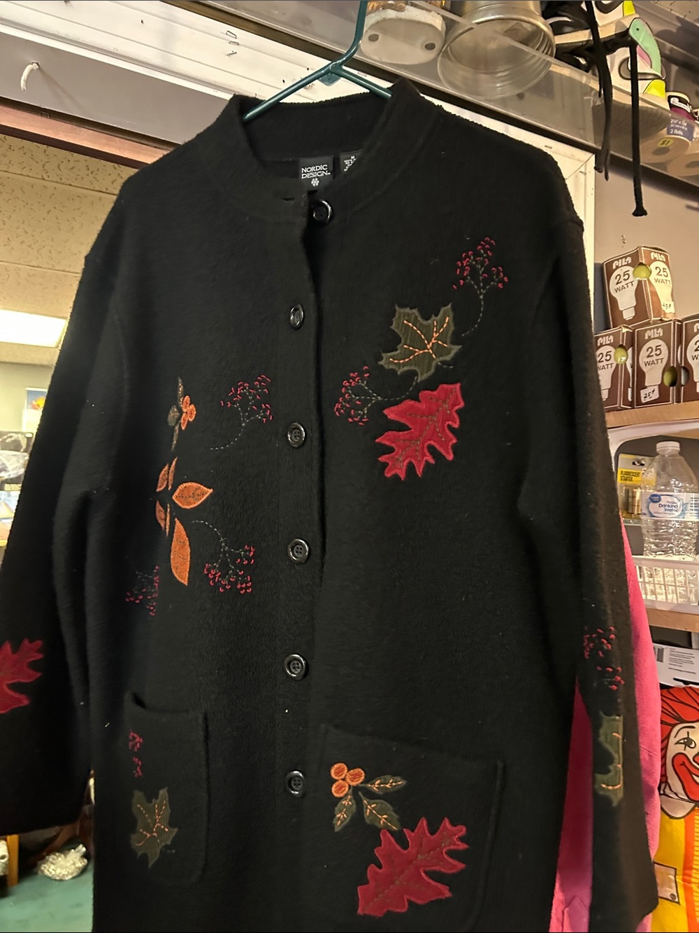 Nordic Design Black Embroidered Button-Front Cardigan Sweater